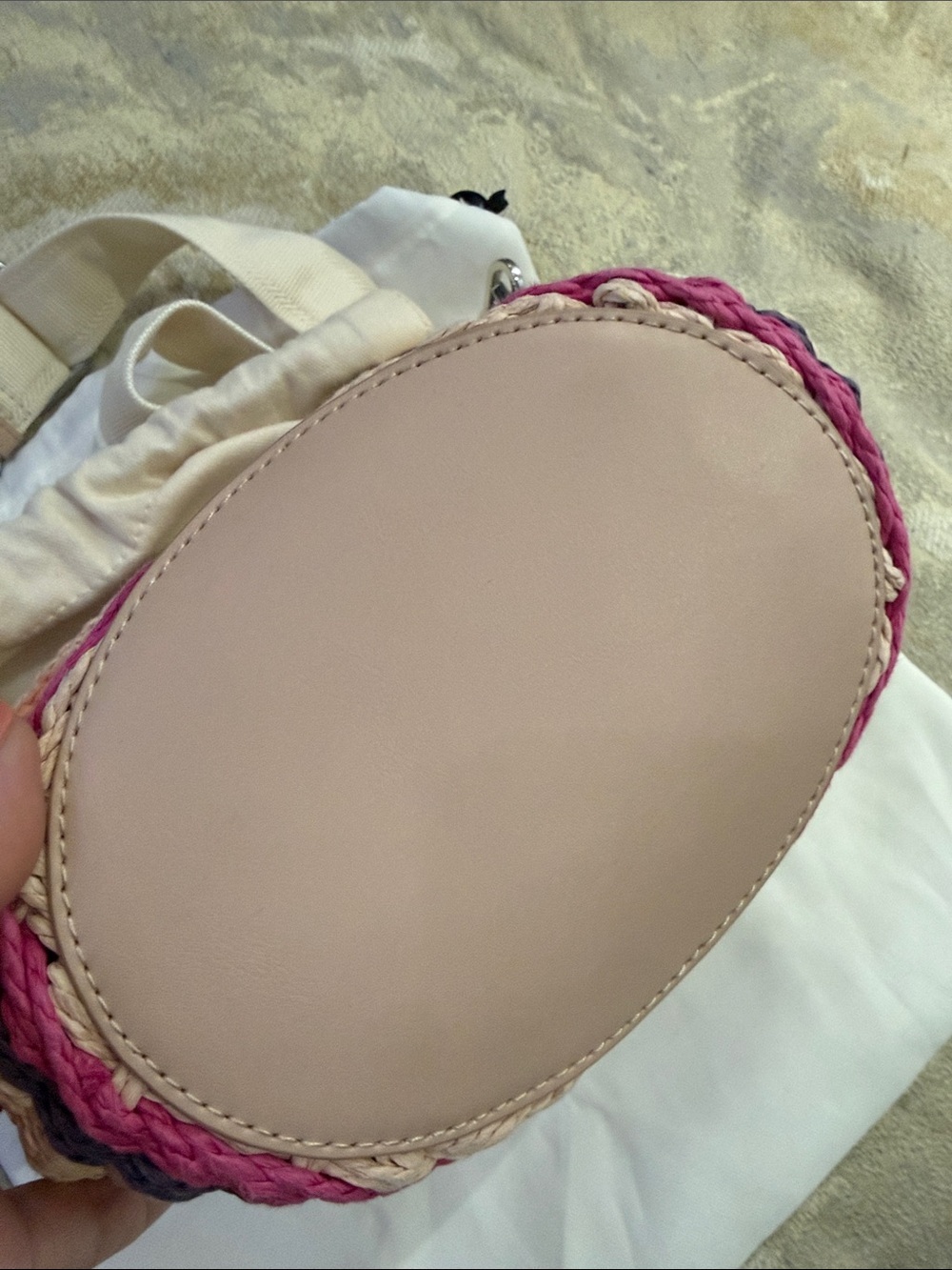 TOUS Pink Multicolor Striped Rafia Bucket Bag - Picture 8 of 8